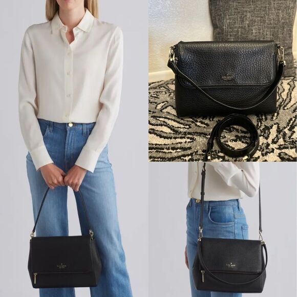 Kate Spade Carter Street Georgia Leather Shoulder Bag Crossbody Black - Picture 2 of 12
